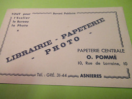 Buvard Ancien/Librairie, Papeterie , Photo/ PAPETERIE CENTRALE/O. Pommé/ASNIERES/ Vers 1950-60        BUV610 - Stationeries (flat Articles)