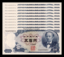 Japón Japan Lot 10 Banknotes 500 Yen ND (1969) Pick 95b Sc Unc - Japan