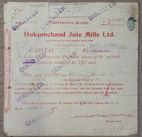 INDIA 1931 HUKUMCHAND JUTE MILLS LIMITED, JUTE INDUSTRY....SHARE CERTIFICATE - Industrie