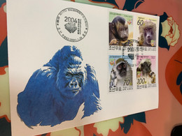 Korea Stamp Monkey S/s FDC 2004 Perf - Gorilla's