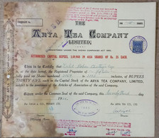 INDIA 1956 THE ARYA TEA COMPANY LIMITED, TEA GARDEN, TEA ESTATE.....SHARE CERTIFICATE - Landbouw