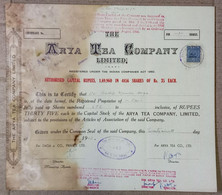 INDIA 1962 THE ARYA TEA COMPANY LIMITED, TEA GARDEN, TEA ESTATE.....SHARE CERTIFICATE - Agriculture