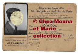 1944 1945 PARIS CARTE ETUDIANTS EN MEDECINE MASSON JEAN CLAUDE - Documentos Históricos