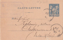 France Marcophilie - Département De L'Indre Et Loire - Ligueil - Entier Type Sage - 1877-1920: Semi-Moderne