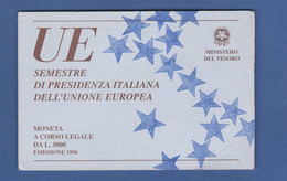 Italia 5000 Lire 1996 Presidenza Italiana Unione Europea Silver Italie Italy - Commemorative