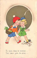 Illustration Non Signée - Deux Enfants Main Dans La Main Avec Un Chien - Carte Postale Ancienne - Unclassified