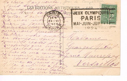 JEUX OLYMPIQUES 1924 -  MARQUE POSTALE - JOUR Du CONGRES DE LA FEDERATION INTERNATIONALE  D'ESCRIME - 24-06 - - Zomer 1924: Parijs