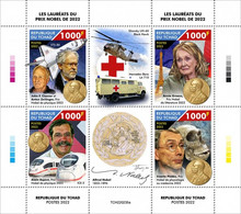 Tchad 2022, Nobel Prize 2022, Space, Helicopter, Ambulance, Red Cross, Train, Fossil, 4val In BF - Fossielen