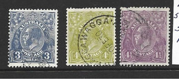 Australia 1926 - 1930 KGV 3d Blue , 4d Yellow Olive & 4&1/2d Violet G To FU - Oblitérés