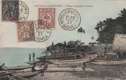 Nouvelle Caledonie - Village Et Pirogues Canaques - Colorisé Et Animé - Carte Postale Ancienne - - Nuova Caledonia