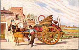 Italy Roma Rome Carrettiere A Vino Wine Vendor And Horse Drawn Cart - Transports