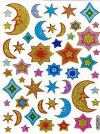 Mond Halbmond Sterne Aufkleber Metallic Look / Moon Star Sticker 13x10 Cm ST406 - Scrapbooking