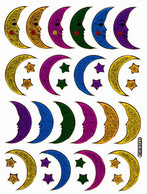 Mond Halbmond Sterne Aufkleber Metallic Look / Moon Star Sticker 13x10 Cm ST470 - Scrapbooking