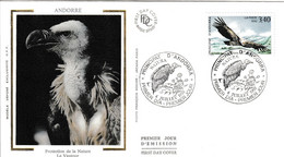 " PROTECTION DE LA NATURE : VAUTOUR " Sur Enveloppe 1er Jour D'Andorre De 1992 N° YT 421 Parfait état. FDC - Águilas & Aves De Presa
