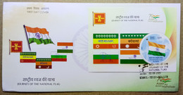 INDIA 2022 JOURNEY OF NATIONAL FLAG, FLAG, ROUND SHAPE STAMP ON MS...MS ON FDC, KOLKATA CANCELLATION - Buste