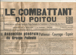 LE COMBATTANT DU POITOU,  Journal 2 Pages ,  N° 22 , Oct.-nov.1949,  Militaria ,  2 Scans , Frais Fr 2.50 E - Altri & Non Classificati