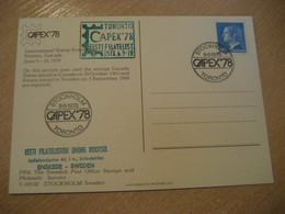 TORONTO Stockholm 1978 CAPEX Cancel Postcard CANADA Sweden Estonia Estonie Estland - Cartas & Documentos