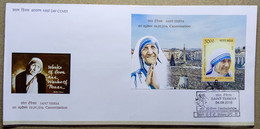 INDIA 2016 SAINT TERESA, MOTHER TERESA MS ON FDC, SHILLONG GPO CACELLATION - Mother Teresa