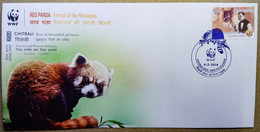 INDIA 2014 WWF, RED PANDA, MAMMAL, RED PANDA BEAR, ENDENGERED SPECIES...SPECIAL COVER, NEW DELHI CANCELLATION - Covers & Documents