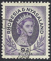 RHODESIA & NYASALAND 1956 EQII 9d Violet SG8 FU - Rhodésie & Nyasaland (1954-1963)