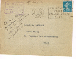 JEUX OLYMPIQUES 1924 -  MARQUE POSTALE -  ATHLETISME - ESCRIME - LUTTE - POLO - TIR - JOUR DE COMPETITION - 07-07 - - Estate 1924: Paris