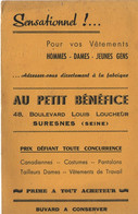 Buvard Ancien /VÊTEMENTS/ Au Petit Bénéfice/ Hommes Dames Jeunes Gens/ Louis Loucheur/SURESNES /Vers 1950     BUV579 - Textile & Vestimentaire