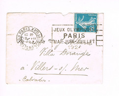 JEUX OLYMPIQUES 1924 -  MARQUE POSTALE - ATHLETISME - ESCRIME - LUTTE - POLO - YACHTING - JOUR DE COMPETITION - 12-07 - - Ete 1924: Paris