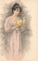 Jugendstil * Série De 2 CPA Illustrateur Art Nouveau * Femmes & Fleurs - Voor 1900