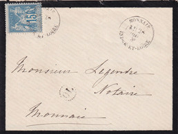 France Marcophilie - Département De L'Indre Et Loire - Monnaie - OL Belles Ruries - Lettre Type Sage - 1877-1920: Semi Modern Period