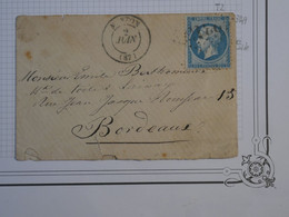 BO6 FRANCE BELLE  LETTRE    1865 MENTON A BORDEAUX    +N°22 + AFFRANCH. INTERESSANT - 1862 Napoléon III