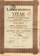 Laboratoires VITAE - Spécialités Pharmaceutiques S.A. - Action De Capital De 250 Frs - Bruxelles Juin 1924 - Industrie