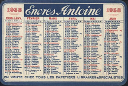 Calendrier Petit Format 1938 Encres Antoine Encre Stylex - Petit Format : 1921-40