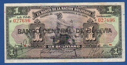 BOLIVIA - P.112 (3) – 1 Boliviano 11.05.1911 (1929) VF, Serie P4 027696 - Bolivia