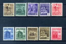 1944 Repubblica Sociale Italiana RSI S113 502/511 MNH **, Monumenti Distrutti, Senza Filigrana - Mint/hinged