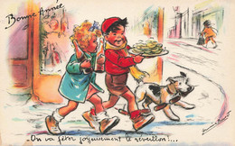 Germaine BOURET * CPA Illustrateur Bouret * éditeur M.D. Paris * Enfants Chien Dog * Bonne Année ! - Bouret, Germaine