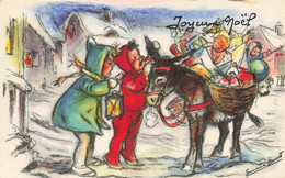 Germaine BOURET * CPA Mignonette Illustrateur Bouret * Joyeux Noël * NOEL * Enfants âne Donkey Cadeaux - Bouret, Germaine