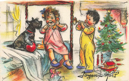 Germaine BOURET * CPA Mignonette Illustrateur Bouret * Joyeux Noël * NOEL * Enfants Chien Dog Sapin - Bouret, Germaine
