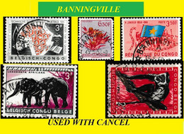 BANNINGVILLE BELGIAN CONGO / CONGO BELGE CANCEL STUDY [3] WITH COB 366+356+357+317+ Cd 419 [ 5 STAMPS ] - Variétés Et Curiosités