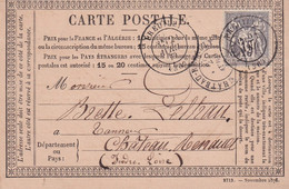 France Marcophilie - Département De L'Indre Et Loire - Preuilly - Carte Type Sage - 1877-1920: Semi Modern Period