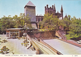 CHESTER CATHEDRAL, BELL TOWER, CAR, PEOPLE - Chester