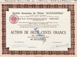 - Titre De 1951 - Société Anonyme De L'Hôtel Alexandra - A Monte-Carlo - Société Anonyme Monégasque - - Toerisme