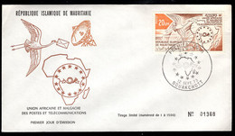 MAURITANIA(1973) Bird Delivering Letter. Satellite Dish. Map Of Africa. Unaddressed FDC. Scott No 304, Yvert No 309 - Mauritanie (1960-...)