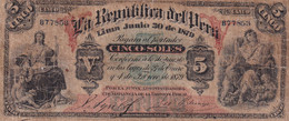 BILLETE DE PERU DE 5 SOLES DEL AÑO 1879 (BANKNOTE) - Pérou