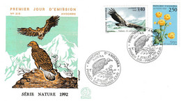 " PROTECTION DE LA NATURE " Sur Enveloppe 1er Jour D'Andorre De 1992 N° YT 420 421 Parfait état. FDC - Milieubescherming & Klimaat