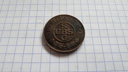 SUISSE RARE JETON UBS/SGB CONSILIO ET OPE PARSIMONIA VECTIGAL EST 25MM TRANCHE STRIEE FRAPPE MONNAIE LIRE DESCRIPTIF - Professionnels / De Société