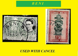 BENI BELGIAN CONGO / CONGO BELGE CANCEL STUDY [4] WITH COB 313+363 [ 2 STAMPS ] - Variedades Y Curiosidades