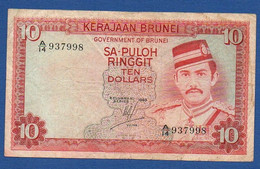 BRUNEI - P. 8b – 10 Ringgit / Dollars 1983 F/VF, Serie A/14 937998 - Brunei