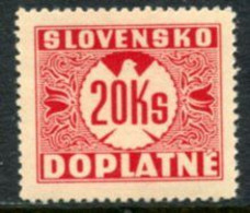 SLOVAKIA 1939 Postage Due  20 Kc Without Watermark MNH  / ** .  Michel Porto 12 - Nuevos