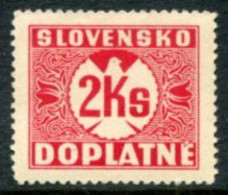 SLOVAKIA 1939 Postage Due  2 Kc Without Watermark  MNH  / ** .  Michel Porto 9 - Ungebraucht