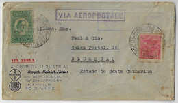 Brazil 1931 Cover From Rio De Janeiro To Blumenau Cancel Aeropostal & Via Aeropostale Definitive + Airmail Stamp - Posta Aerea (società Private)